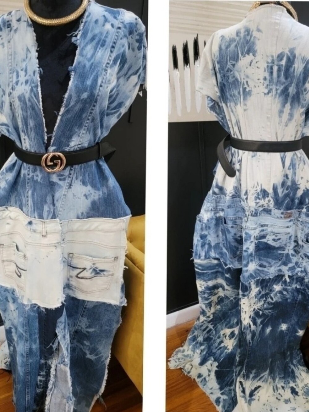 Custom Blue and White Tie-Dye Distressed Duster Kimono